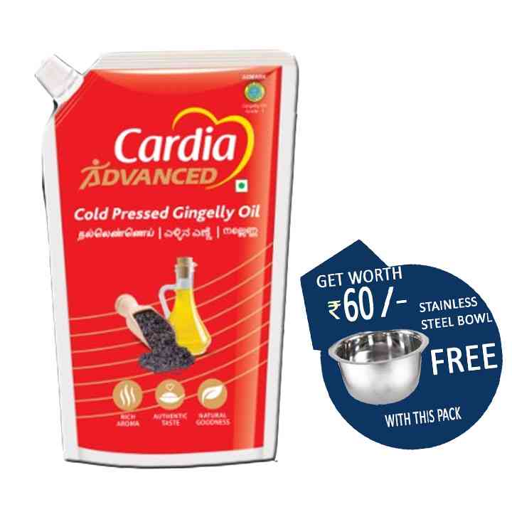 Cardia Advanced Cold Pressed Gingelly Oil(1 lt + Free Stainless Steel Bowl)